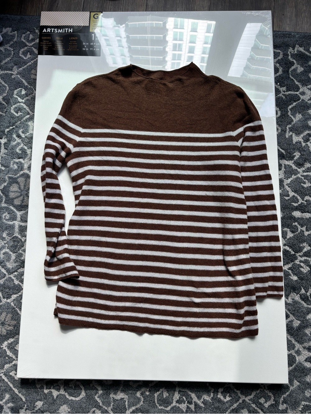 J. McLaughlin Striped Brown and White Women's Cotton Sweater S